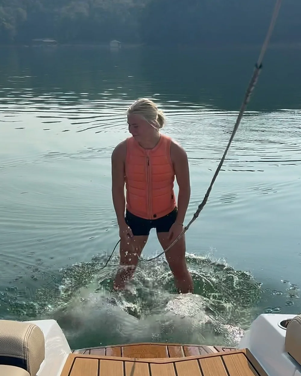 Lane Huerkamp getting up behind the boat
